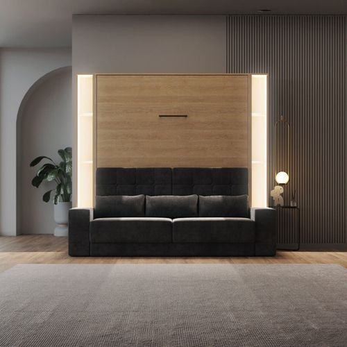 Lit Escamotable Ensemble 2 Placards Étagère Et Canapé 160x200cm Lit Mural Chêne Kaiser Inc.led