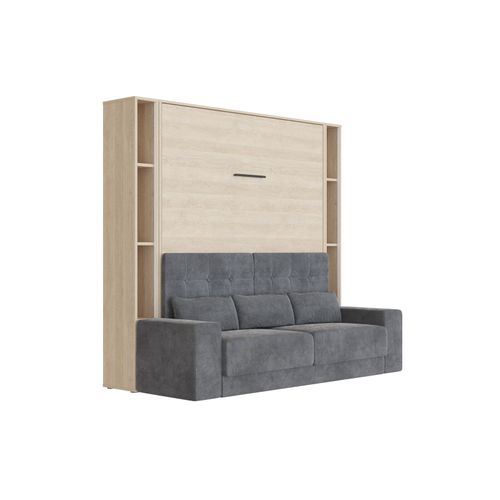Lit Escamotable Ensemble 2 Placards Étagère Et Canapé 160x200cm Lit Mural Chêne Kaiser Inc.led