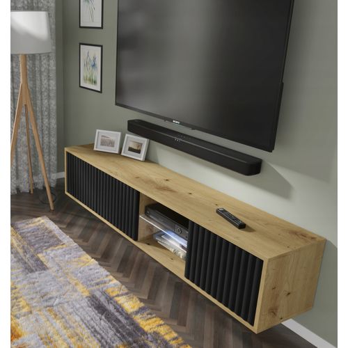 Meuble TV Mural Noir Chêhe Artisan 156x31x31cm Meti Commode à Suspendre