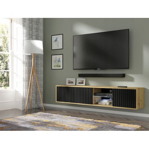 Meuble TV Mural Noir Chêhe Artisan 156x31x31cm Meti Commode à Suspendre