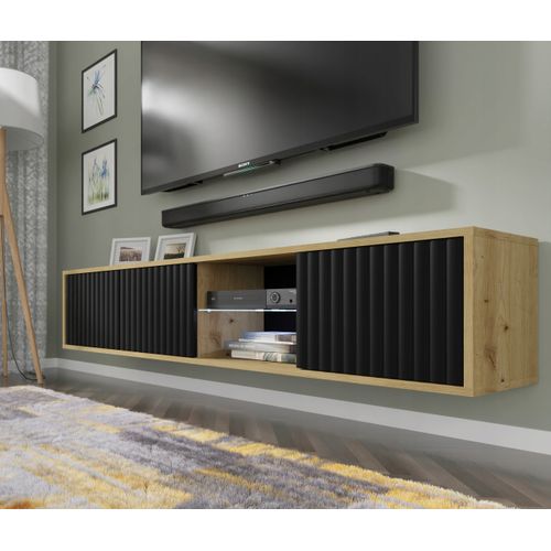 Meuble TV Mural Noir Chêhe Artisan 156x31x31cm Meti Commode à Suspendre