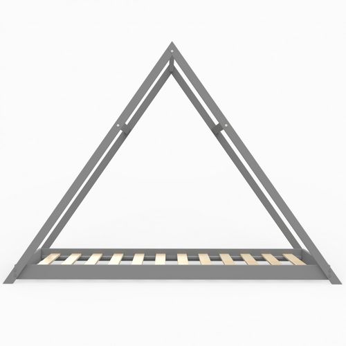 Lit Cabane Enfant 90x190cm Bois Massif Apate Gris Inclus Sommier