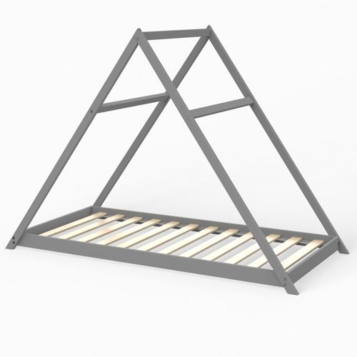 Lit Cabane Enfant 90x190cm Bois Massif Apate Gris Inclus Sommier