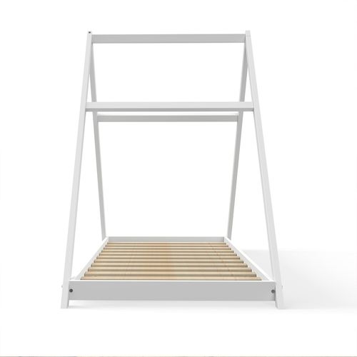 Lit Cabane Enfant 90x190cm Bois Massif Apate Blanc Inclus Sommier