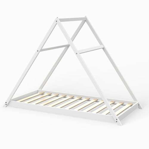 Lit Cabane Enfant 90x190cm Bois Massif Apate Blanc Inclus Sommier