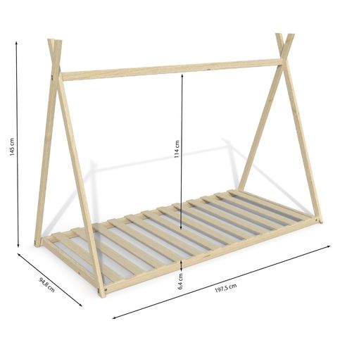 Lit Cabane Enfant 90x190cm Bois Massif Soli Naturel Inclus Sommier