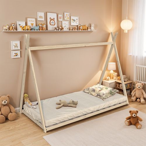 Lit Cabane Enfant 90x190cm Bois Massif Soli Naturel Inclus Sommier