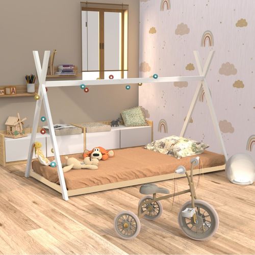 Lit Cabane Enfant 90x190cm Bois Massif Soli Blanc Inclus Sommier
