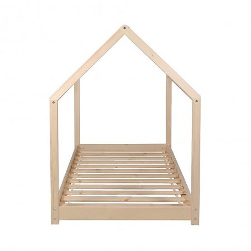 Lit Cabane Enfant 90x190cm Bois Massif Pandou Naturel Inclus Sommier