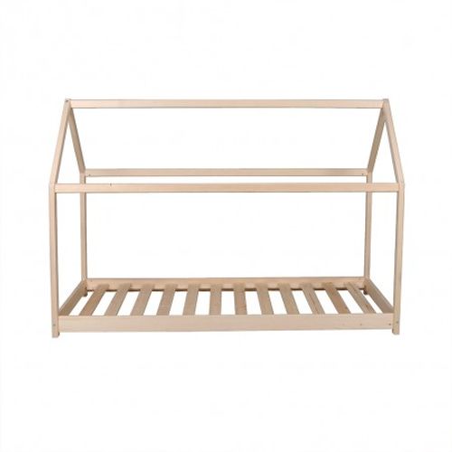 Lit Cabane Enfant 90x190cm Bois Massif Pandou Naturel Inclus Sommier