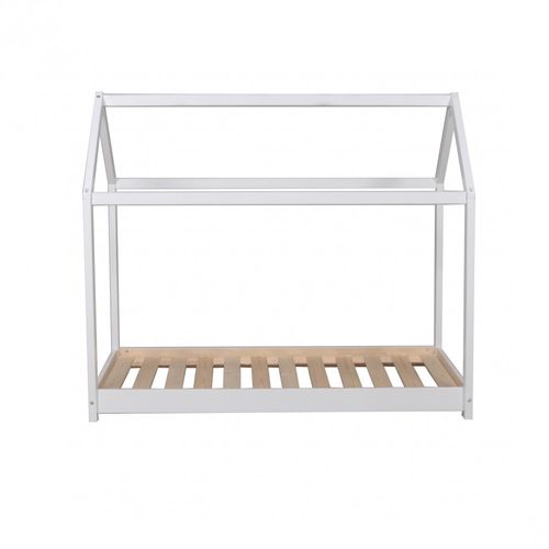 Lit Cabane Enfant 90x200cm Bois Massif Pandou Blanc Inclus Sommier