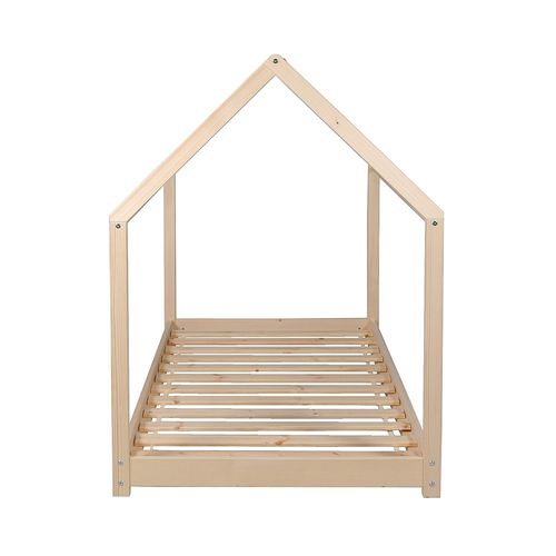 Lit Cabane Enfant 70x140cm Bois Massif Pandou Naturel Inclus Sommier