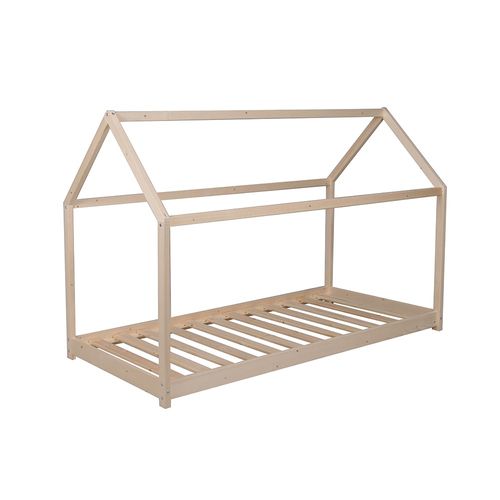 Lit Cabane Enfant 70x140cm Bois Massif Pandou Naturel Inclus Sommier