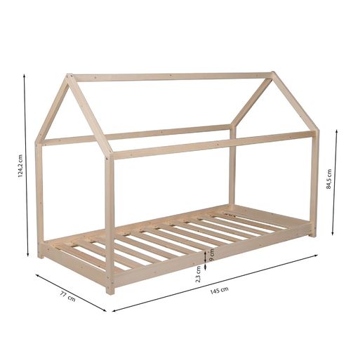Lit Cabane Enfant 70x140cm Bois Massif Pandou Naturel Inclus Sommier