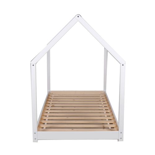Lit Cabane Enfant 70x140cm Bois Massif Pandou Blanc Inclus Sommier