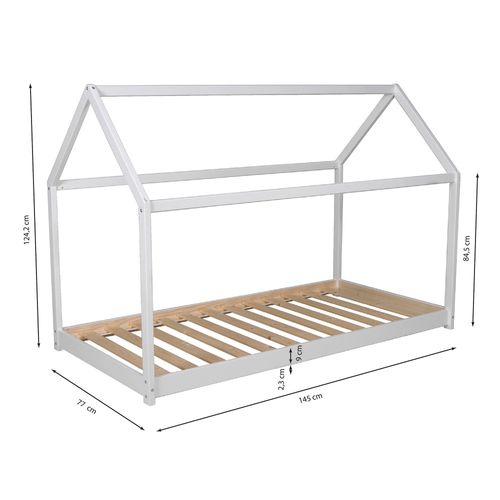 Lit Cabane Enfant 70x140cm Bois Massif Pandou Blanc Inclus Sommier