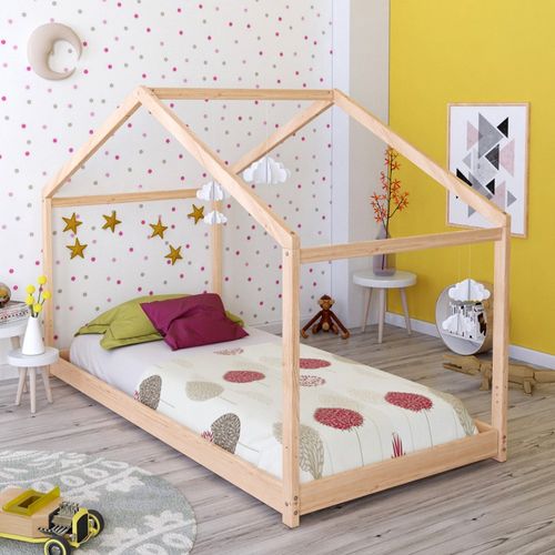 Lit Cabane Enfant 90x190cm Bois Massif Kito Naturel Inclus Sommier