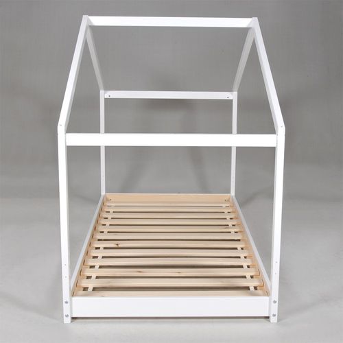Lit Cabane Enfant 90x190cm Bois Massif Kito Blanc Inclus Sommier