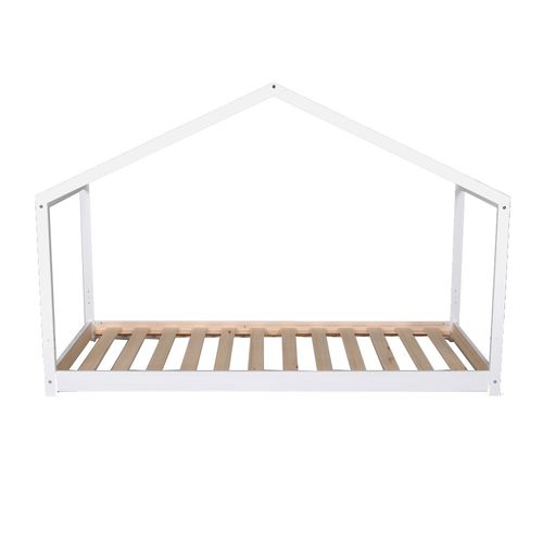 Lit Cabane Enfant 90x190cm Bois Massif Kito Blanc Inclus Sommier