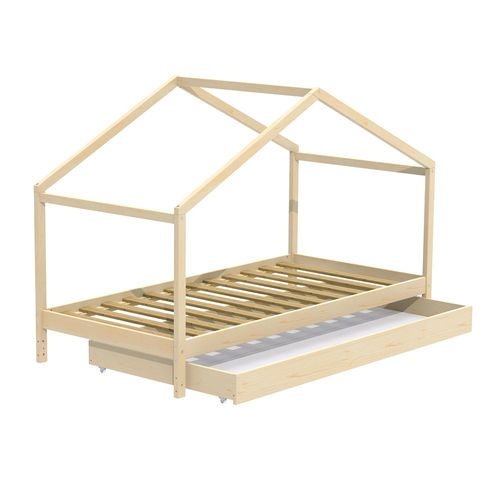 Lit Cabane Enfant 90x190cm Bois Massif Kito Naturel Inclus Sommier Et Tiroir