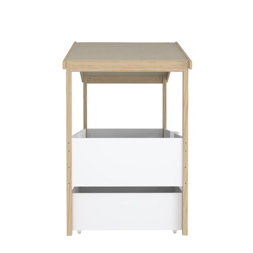 Lit Cabane Hauteur  90x200cm Bois Massif Poli Naturel Blanc Inclus Sommier Et 2 Tiroirs