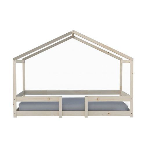 Lit Cabane Enfant 90x190cm Bois Massif Indik Naturel Inclus Sommier