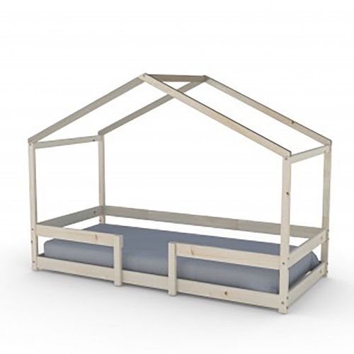 Lit Cabane Enfant 90x190cm Bois Massif Indik Naturel Inclus Sommier