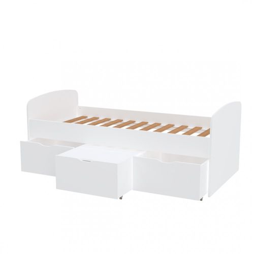 Lit  1 Place 90x190cm Blanc Maya Inclus Sommier 2 Tiroirs Et  Coffre Table Basse