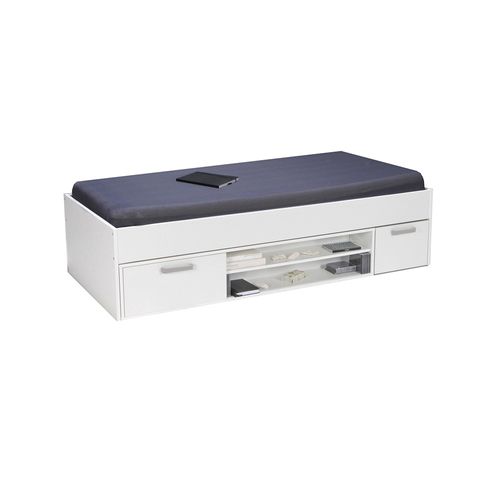 Lit 1 Place 90x190cm Avec Rangement Incl. Sommier Chevet Et Étagère