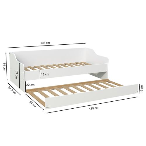 Lit Gigogne 90x190cm Blanc Swity  Blanc Inclus Sommier Et 1 Tiroir Lit