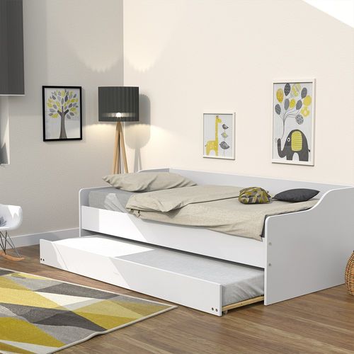 Lit Gigogne 90x190cm Blanc Swity  Blanc Inclus Sommier Et 1 Tiroir Lit