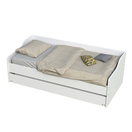 Lit Gigogne 90x190cm Blanc Swity  Blanc Inclus Sommier Et 1 Tiroir Lit