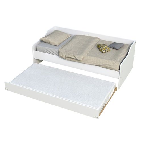 Lit Gigogne 90x200cm Blanc Swity  Blanc Inclus Sommier Et 1 Tiroir Lit