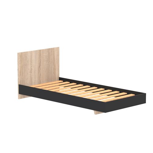 Lit Simple 1 Place 90x190cm Noir Et Artisan Avec Sommier Lifa