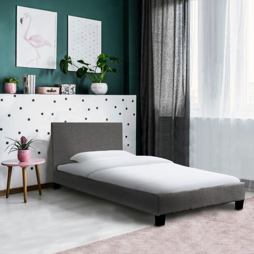 Lit 1 Place 90x190cm Tissu Gris Foncé Avec Sommier Dusin