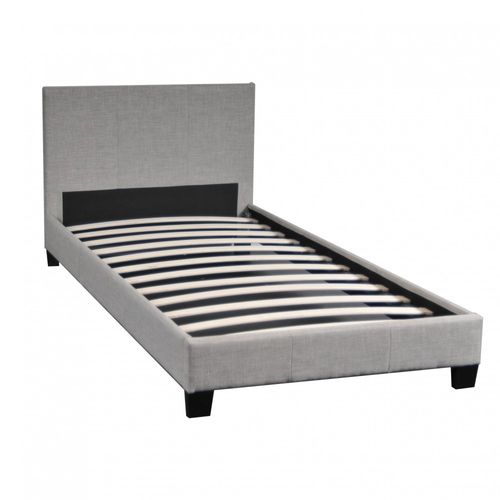 Lit 1 Place 90x190cm Tissu Gris Clair Avec Sommier Dusin