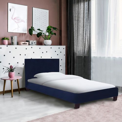 Lit 1 Place 90x190cm Tissu Bleu Avec Sommier Dusin