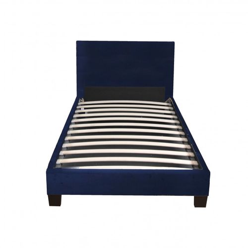 Lit 1 Place 90x190cm Tissu Bleu Avec Sommier Dusin