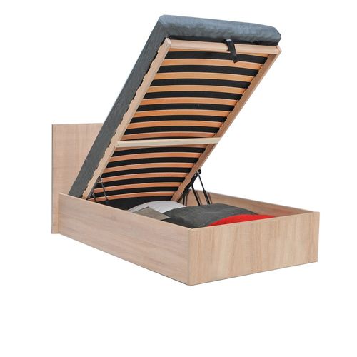 Lit Coffre 1 Place 90x190cm Couleur Chêne Avec Sommier Maro