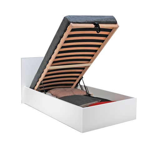 Lit Coffre 1 Place 90x190cm Couleur Blanc Avec Sommier Maro