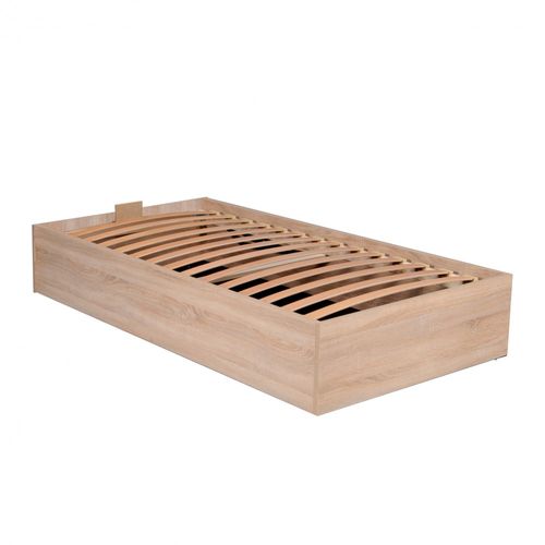 Lit Coffre 1 Place 90x200cm Couleur Chêne Avec Sommier Bily