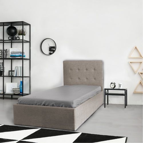 Lit Coffre 1 Place 90x190cm Tissu Beige Avec Sommier Pama