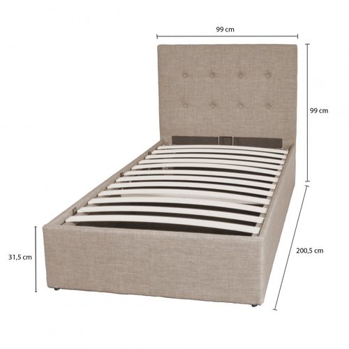 Lit Coffre 1 Place 90x190cm Tissu Beige Avec Sommier Pama