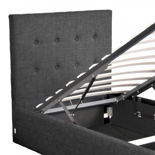 Lit Coffre 1 Place 90x190cm Tissu Gris Foncé Avec Sommier Pama