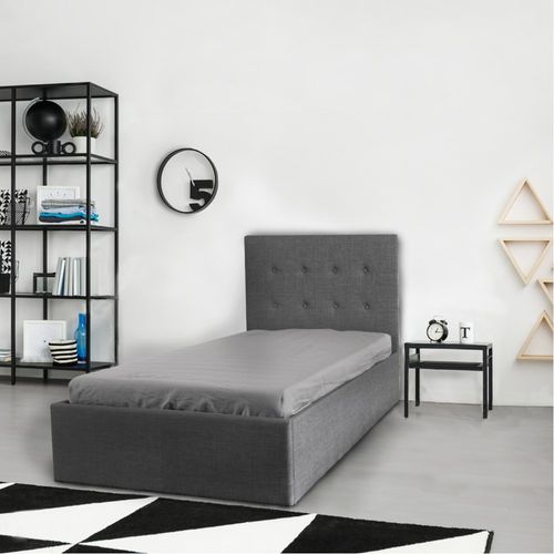 Lit Coffre 1 Place 90x190cm Tissu Gris Foncé Avec Sommier Pama