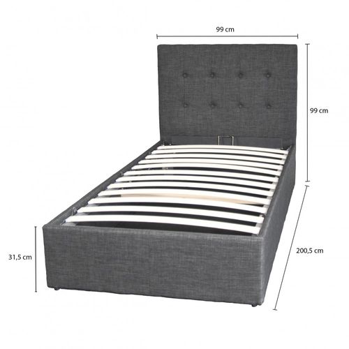 Lit Coffre 1 Place 90x190cm Tissu Gris Foncé Avec Sommier Pama