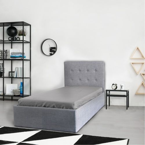 Lit Coffre 1 Place 90x190cm Tissu Gris Clair Avec Sommier Pama