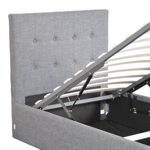 Lit Coffre 1 Place 90x190cm Tissu Gris Clair Avec Sommier Pama