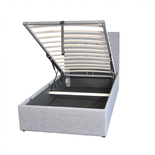 Lit Coffre 1 Place 90x190cm Tissu Gris Clair Avec Sommier Pama