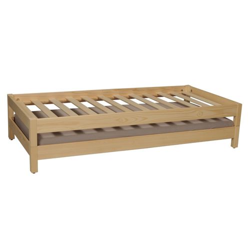 Lit Empilable 1 Place 90x200cm 2 Sommiers Inclus Bois Clair